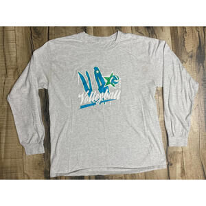 Vintage 90s Volleyball long sleeve T Shirt Adult Large Gray Graphic star .